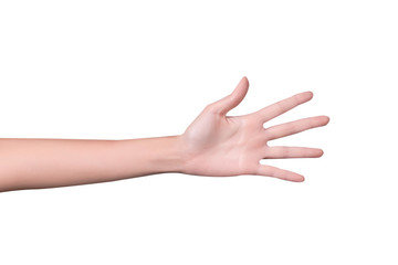 Woman hand showing five count isolated on white background