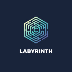 Color gradient logo of labyrinth. Vector logotype