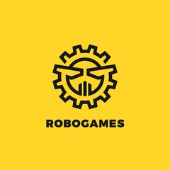 Vector outline logotype of cogwheel with face of robot