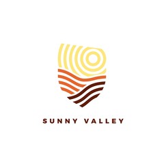 Line art emblem Sunny Valley. Line logotype for wine yards or landscape