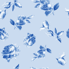 Seamless pattern of roses painted in watercolor.