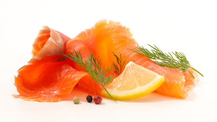 smoked salmon isolated on white background