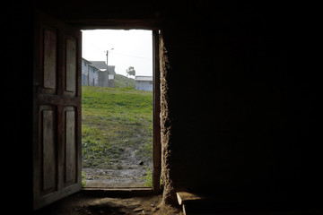 Fototapeta na wymiar door of the home of a resident of the community of Aychana. Huancayo, Peru