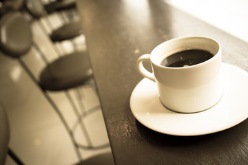 hot cup of coffe in the coffee shop