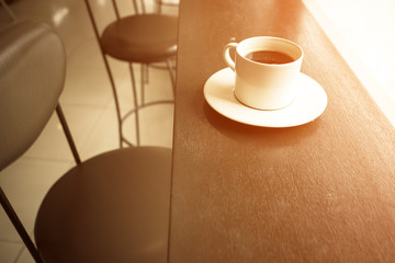 hot cup of coffe in the coffee shop
