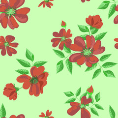 Vector seamless pattern of wild rose flowers.