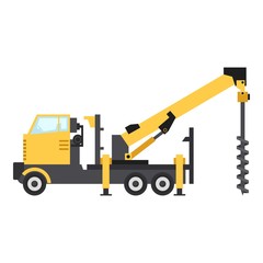 Truck drilling icon, flat style
