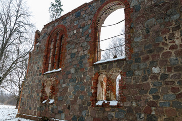 an old church wall of stones.
