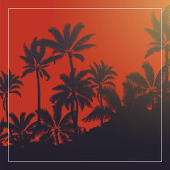 Fototapeta na wymiar Tropical palm with blood moon sunrise and blue sky