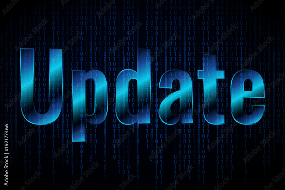 Poster system software update and upgrade concept. update banner template on dark background.