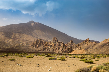 View of Volcano Mount Teide and Famous Rock Formation in National Park, Tenerife, Spain, Europe