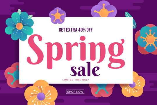 Spring sale background banner with beautiful colorful flower