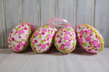 Colorful Easter eggs on a grey background Easter composition.Easter Tradition - Selective focus