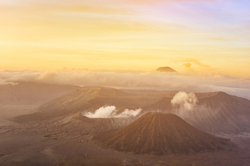 Fototapeta na wymiar View of Mount Bromo and Batok during Sunrise