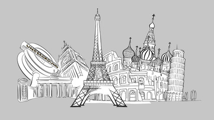 Travel to Europe. Hand-drawn Collection.