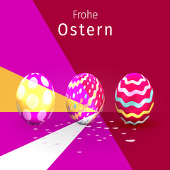 Bunte Ostereier. Frohe Ostern. An abstract Easter Frame Design with 3D effects. Happy easter image vector. Modern Easter background with open space for your text.