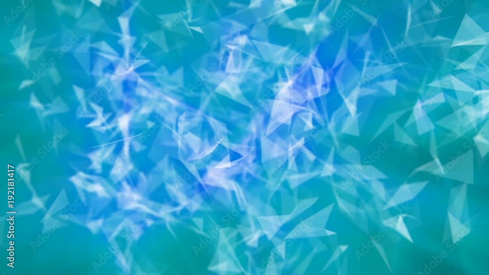 Poster slowly moving triangles with turquoise and blue rays of light. abstract background. 3d rendering