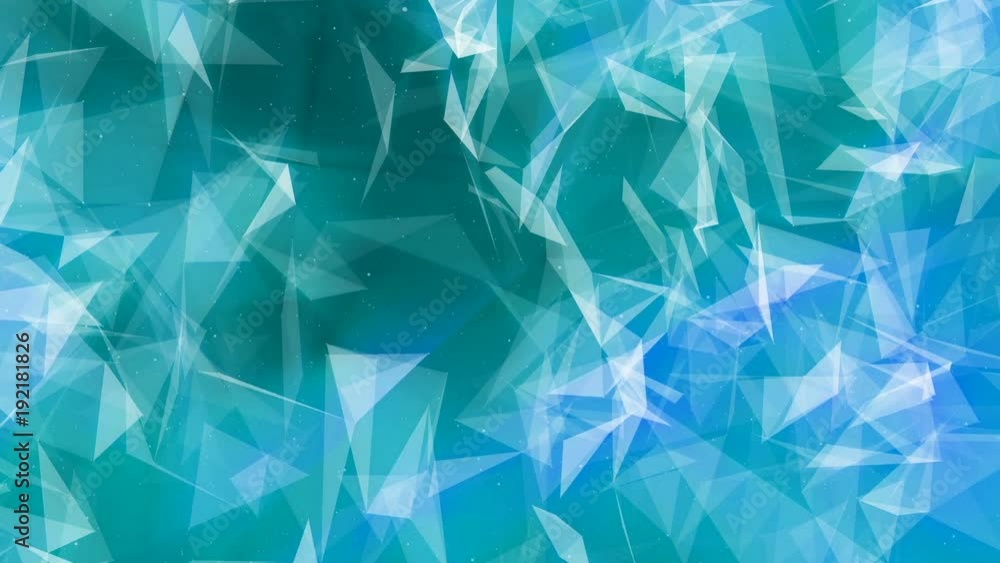 Poster slowly moving triangles with turquoise and blue rays of light. abstract background. 3d rendering