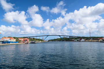Queen Julia bridge from the pedestrian floating bridge in front of it. Willemstad, Curacao. - 192182051
