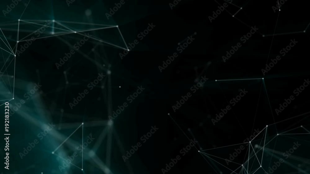 Poster slowly moving particles with turquoise rays of light. computer graphics