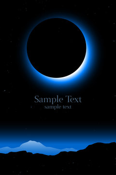 total solar eclipse, minimal landscape vector with copy space