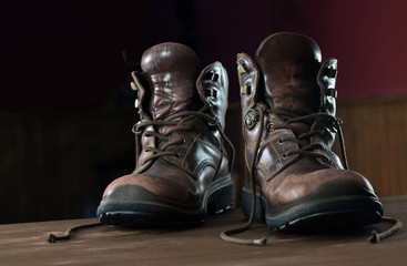 Brown men's shoes on the floor