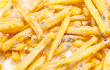 Bad spoiled food. French fries with green mold