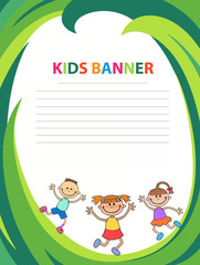 happy children run on the banner vector template colorful backround