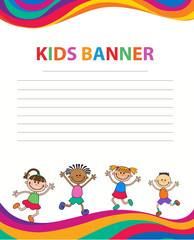 happy children run on the banner vector template colorful backround