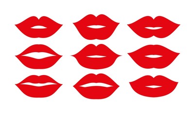 Beautiful red lips icons collection vector - obrazy, fototapety, plakaty