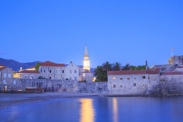 Fototapeta na wymiar Beautiful view of the old town of Budva at night, Budva, Montenegro