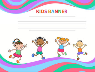 Obraz na płótnie Canvas happy children run on the banner vector template colorful backround