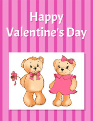 Happy Valentines Day Poster with Two Teddy Bears
