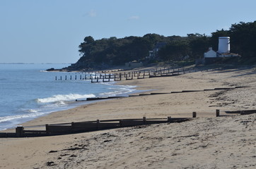 Pieux anti érosion, plage du vieil, île de Noirmoutier, Vendée