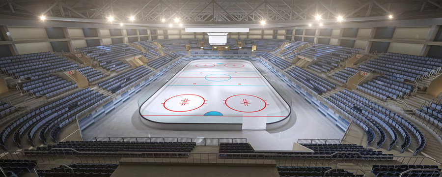 3d hockey stadium with an empty ice rink sport arena rendering