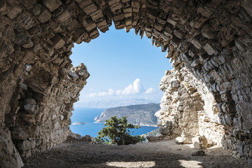 View out through the remains of Monolithos Castle