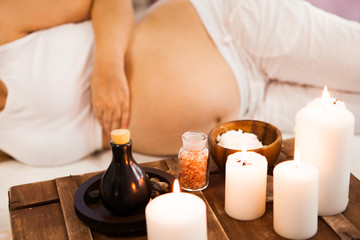 Young pregnant woman relaxing at Spa salon, Spa treatment - 192192482