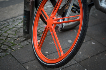 Close up of a bike's wheel