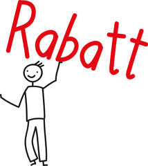 Rabatt, Rabattaktion, Werbung, Verkauf, Marketing, Aktion, pr, Stichfigur mit Rabatt