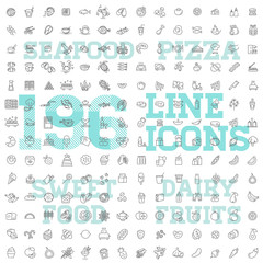 196 food and drink thin vector icon set