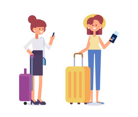 Women friends  travel together. Flat Vector illustration.