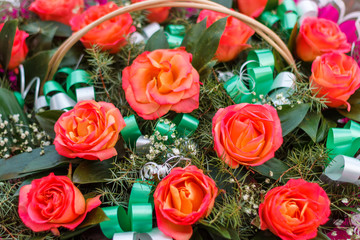  Beautiful roses in the concept of a holiday. wedding concept.