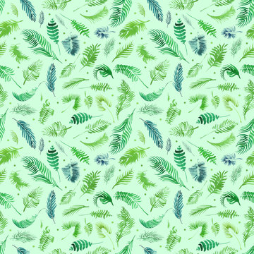 Tropical palm leaves, jungle leaves seamless floral pattern background, Watercolor tropical decor, Print summer exotic jungle plant tropical palm leaves. Pattern, seamless floral background.