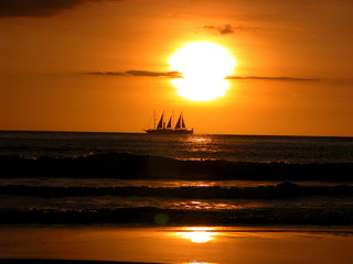 Sun set with a cruise ship 