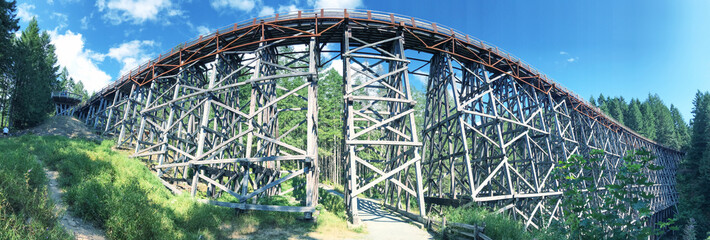 Panoramic view of Kinsol Trestle wooden bridge in Vancouver Island, Canada