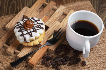 Glazed cake and coffee