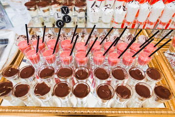 Different kinds of baked sweets on a buffet