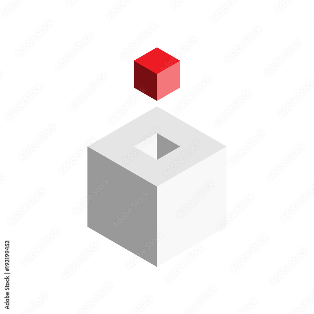 Poster solution design element concept. block of 3d cubes with last red piece outside. vector illustration.