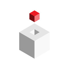 Solution design element concept. Block of 3D cubes with last red piece outside. Vector illustration.