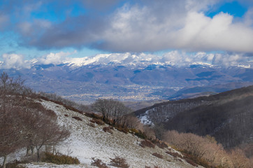 Fototapeta na wymiar Monti Sabini (Rieti, Italy) - The snow-capped mountains in the province of Rieti, Sabina area, near Monte Terminillo and the Tiber river